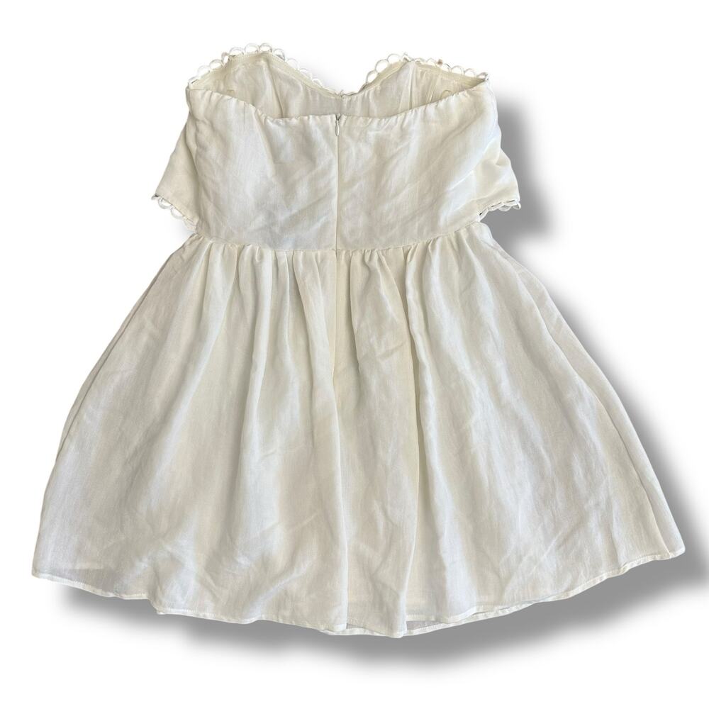 DO+BE White Strapless Sweetheart Mini‎ Dress Medium NWT Tie Front Scallop Trim - Picture 4 of 11
